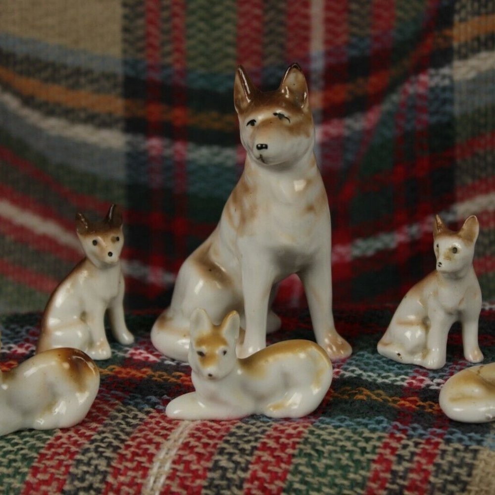 Made in Japan German Shepherd Ceramic Figurine Lot